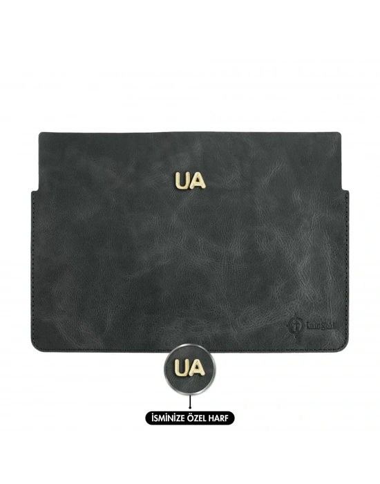 İsme Özel Macbook Kılıfı - %100 Rainbow Deri - ET02002 - Antrasit