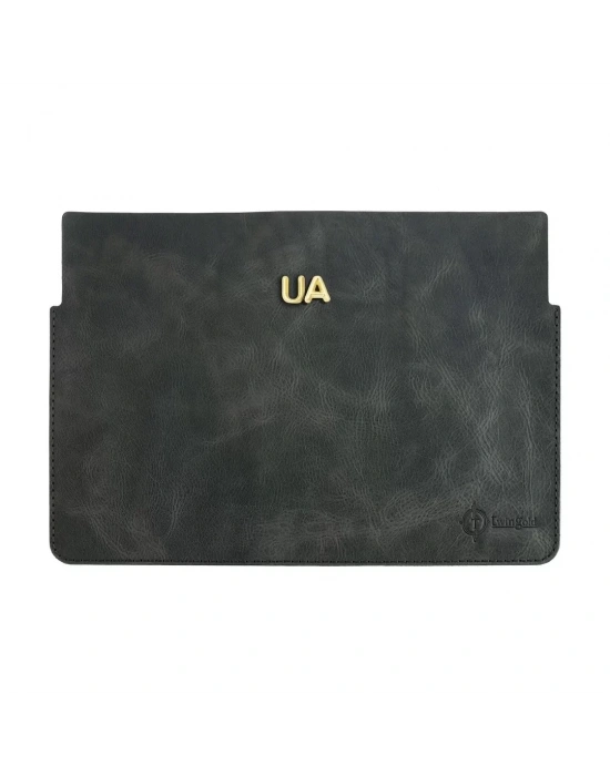 İsme Özel Macbook Kılıfı - %100 Rainbow Deri - ET02002 - Antrasit