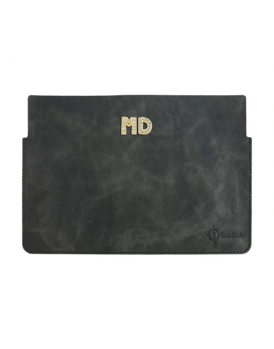 İsme Özel Macbook Kılıfı - %100 Rainbow Deri - ET02002 - Antrasit