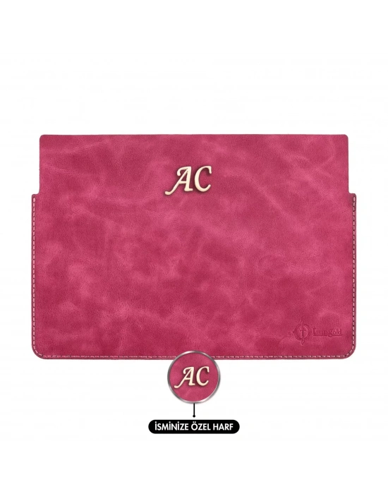 İsme Özel Macbook Kılıfı - %100 Rainbow Deri - ET02002 - Fuşya