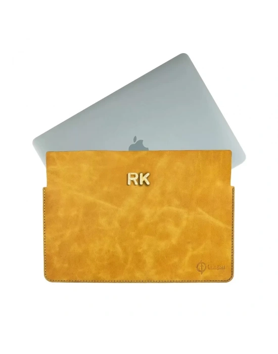 İsme Özel Macbook Kılıfı - %100 Rainbow Deri - ET02002 - Hardal Sarısı