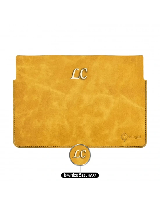 İsme Özel Macbook Kılıfı - %100 Rainbow Deri - ET02002 - Hardal Sarısı