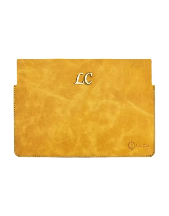 İsme Özel Macbook Kılıfı - %100 Rainbow Deri - ET02002 - Hardal Sarısı