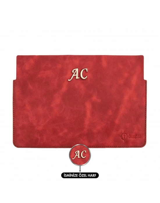 İsme Özel Macbook Kılıfı - %100 Rainbow Deri - ET02002 - Kırmızı