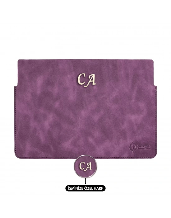 İsme Özel Macbook Kılıfı - %100 Rainbow Deri - ET02002 - Mor