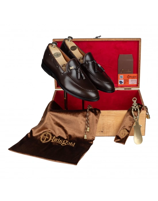 İsme Özel Oxford Erkek Ayakkabı - %100 Hakiki Açma Deri - Altın Harf - AA01004 - Kahverengi