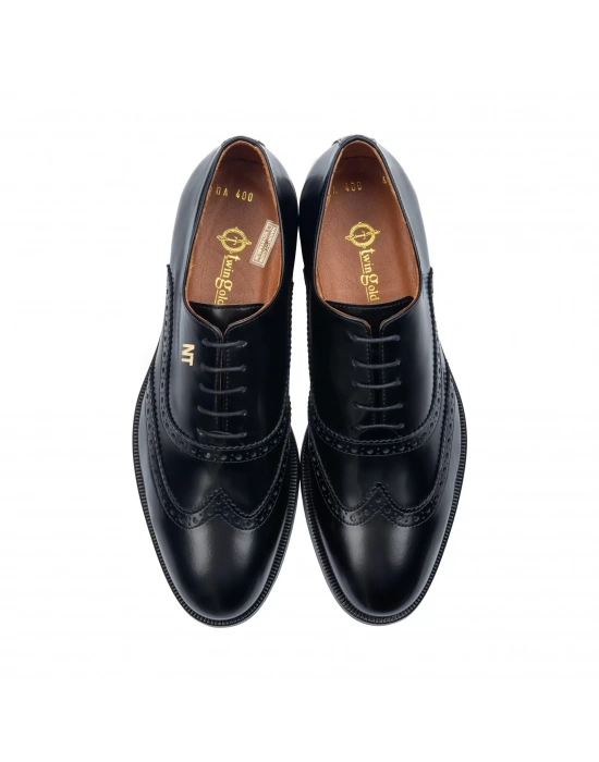 İsme Özel Oxford Erkek Ayakkabı - %100 Hakiki Açma Deri - Altın Harf - AA01004 - Siyah