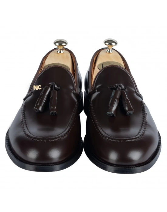 İsme Özel Oxford Erkek Ayakkabı - %100 Hakiki Açma Deri - Gümüş Konseptli - AA01012 - Kahverengi