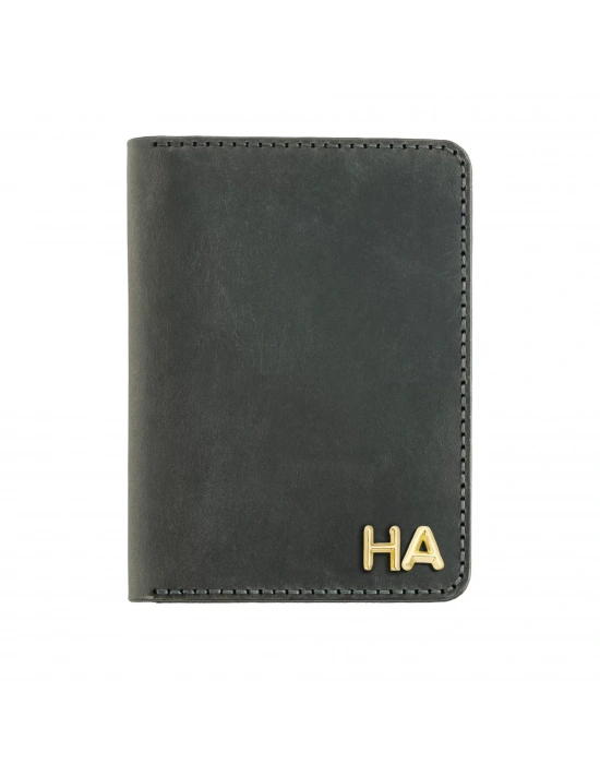 İsme Özel Pasaport Kılıfı - %100 Crazy Deri - AK02002 - Antrasit