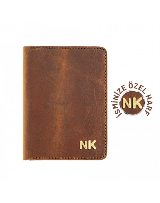 İsme Özel Pasaport Kılıfı - %100 Crazy Deri - AK02002 - Taba