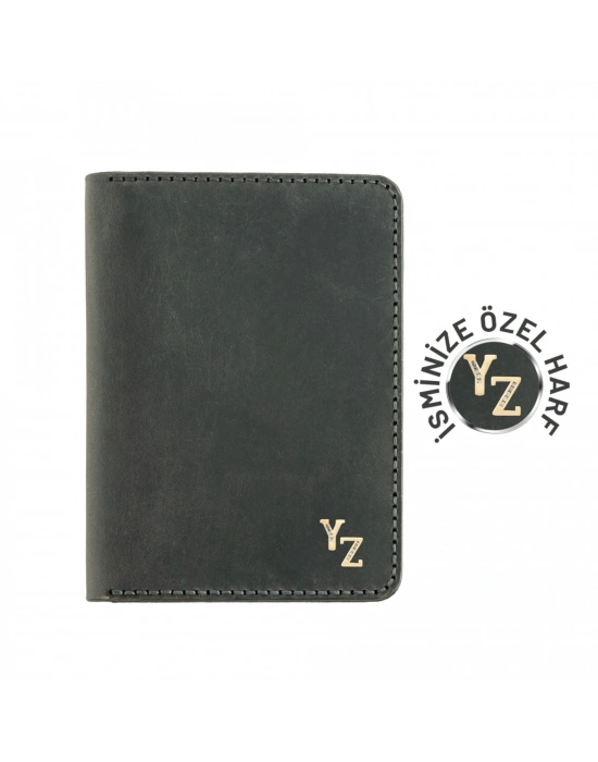 İsme Özel Pasaport Kılıfı - %100 Rainbow Deri - AK02003 - Antrasit