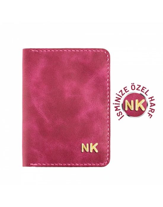 İsme Özel Pasaport Kılıfı - %100 Rainbow Deri - AK02003 - Fuşya