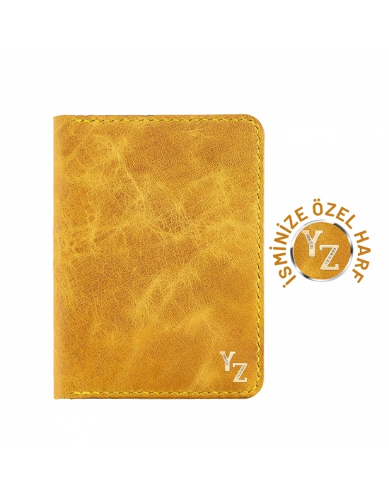 İsme Özel Pasaport Kılıfı - %100 Rainbow Deri - AK02003 - Hardal Sarısı