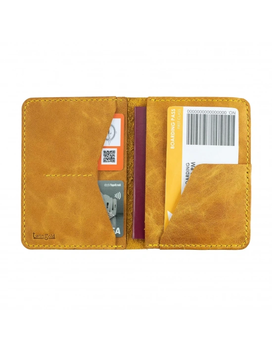 İsme Özel Pasaport Kılıfı - %100 Rainbow Deri - AK02003 - Hardal Sarısı