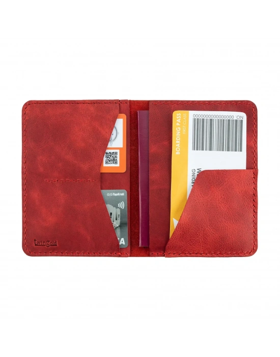 İsme Özel Pasaport Kılıfı - %100 Rainbow Deri - AK02003 - Kırmızı