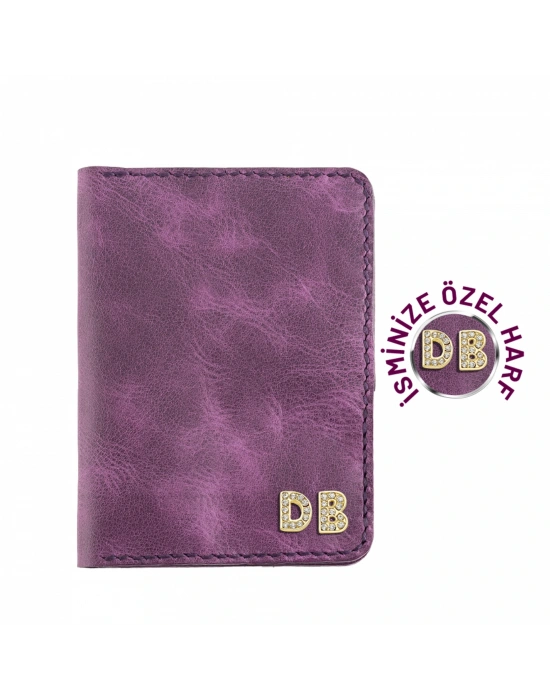 İsme Özel Pasaport Kılıfı - %100 Rainbow Deri - AK02003 - Mor