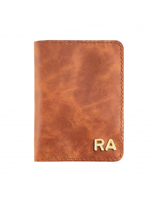 İsme Özel Pasaport Kılıfı - %100 Rainbow Deri - AK02003 - Tobacco