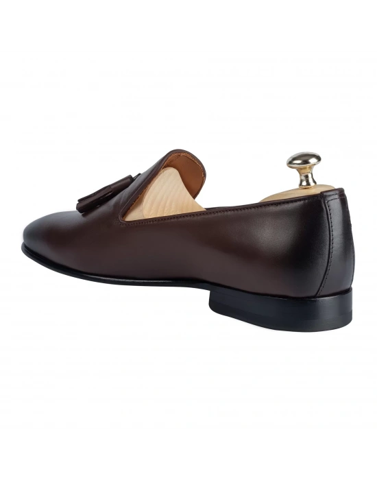 İsme Özel Püsküllü Kösele Erkek Ayakkabı - %100 Hakiki Antik Deri - Altın Harf - AA01008 - Bordo