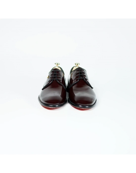 İsme Özel Rugan Bağcıklı Kösele Erkek Ayakkabı - %100 Hakiki Deri - Altın Harf - AA01006 - Bordo