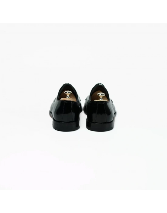 İsme Özel Rugan Bağcıklı Kösele Erkek Ayakkabı - %100 Hakiki Deri - Gümüş Konseptli - AA01014 - Siyah