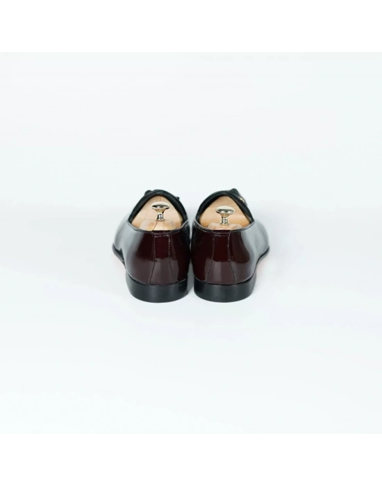 İsme Özel Rugan Püsküllü Kösele Erkek Ayakkabı - %100 Hakiki Deri - Gümüş Konseptli - AA01015 - Bordo