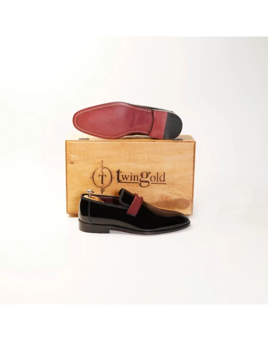 İsme Özel Smokin Salon Erkek Ayakkabısı - %100 Hakiki Deri - Altın Harf - AA01005 - Bordo