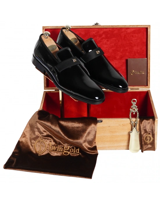 İsme Özel Smokin Salon Erkek Ayakkabısı - %100 Hakiki Deri - Altın Harf - AA01005 - Lacivert