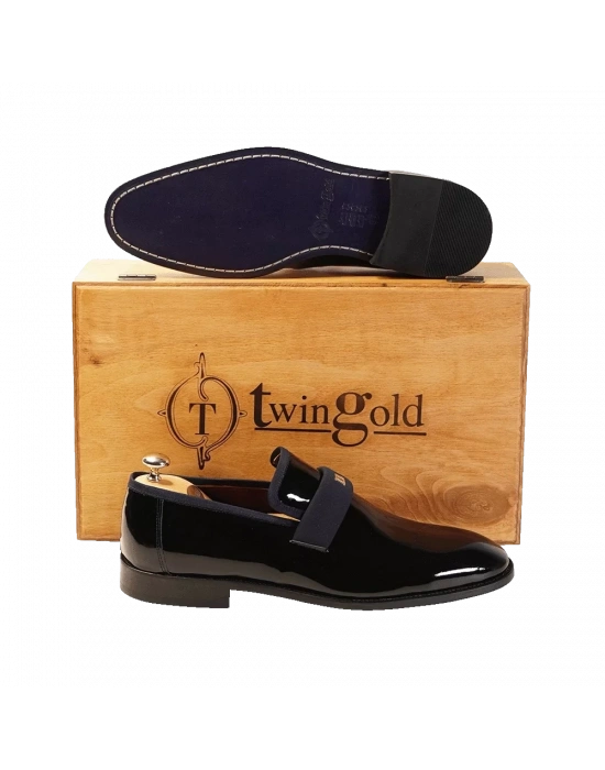 İsme Özel Smokin Salon Erkek Ayakkabısı - %100 Hakiki Deri - Altın Harf - AA01005 - Lacivert