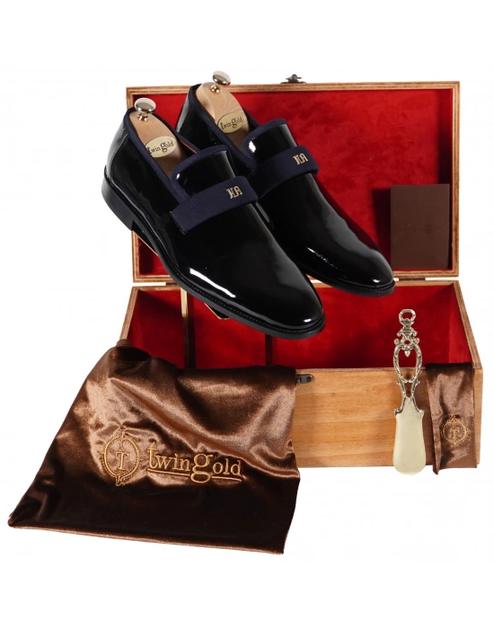 İsme Özel Smokin Salon Erkek Ayakkabısı - %100 Hakiki Deri - Altın Harf - AA01005 - Siyah