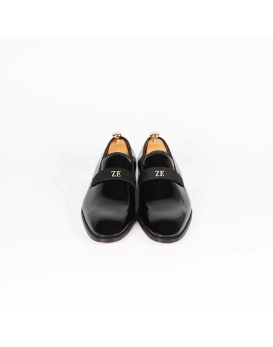 İsme Özel Smokin Salon Erkek Ayakkabısı - %100 Hakiki Deri - Altın Harf - AA01005 - Siyah