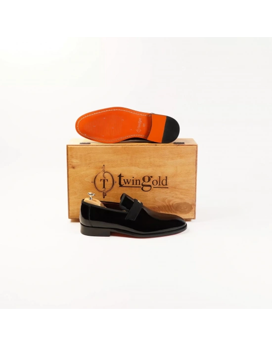 İsme Özel Smokin Salon Erkek Ayakkabısı - %100 Hakiki Deri - Altın Harf - AA01005 - Siyah