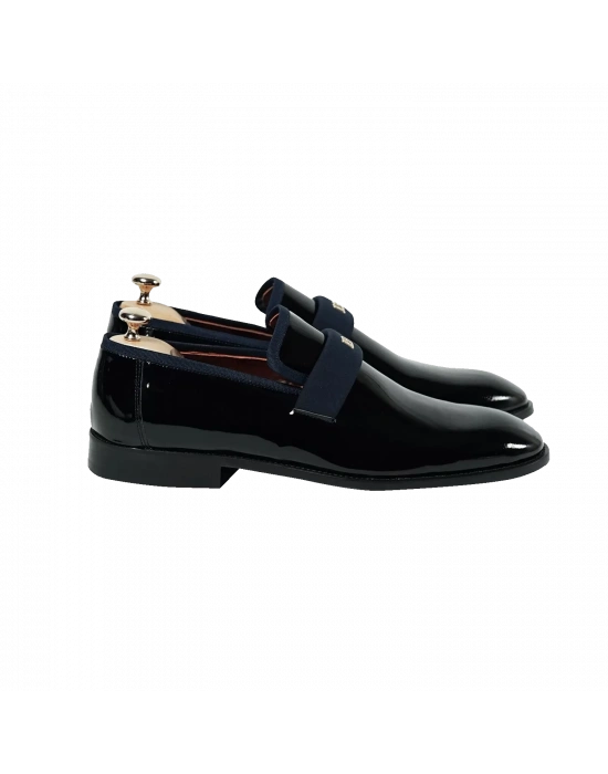 İsme Özel Smokin Salon Erkek Ayakkabısı - %100 Hakiki Deri - Gümüş Konseptli - AA01016 - Lacivert