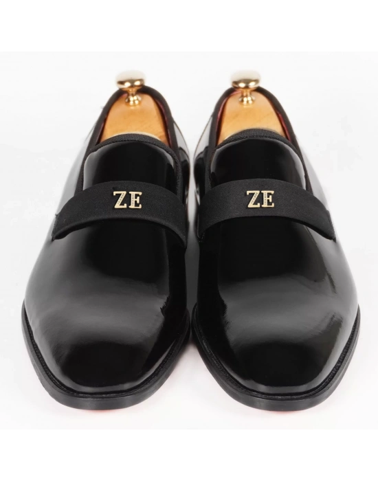 İsme Özel Smokin Salon Erkek Ayakkabısı - %100 Hakiki Deri - Gümüş Konseptli - AA01016 - Siyah