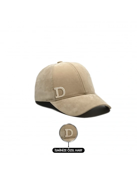 İsme Özel Süet Kep Şapka - AB01013 - Bej