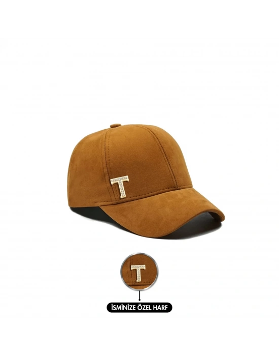 İsme Özel Süet Kep Şapka - AB01013 - Camel