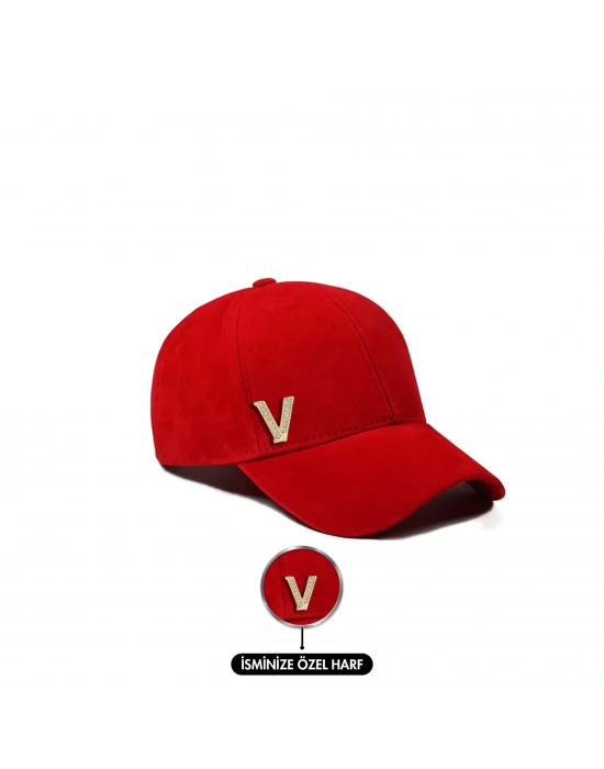 İsme Özel Süet Kep Şapka - AB01013 - Kırmızı