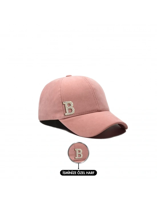 İsme Özel Süet Kep Şapka - AB01013 - Pudra