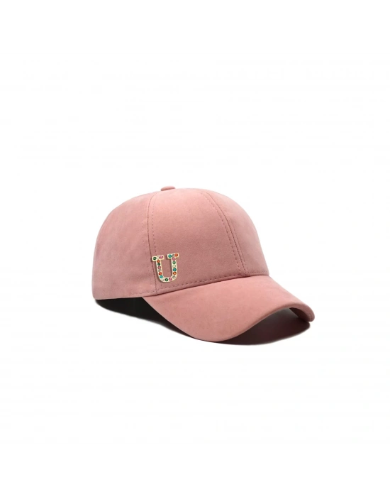 İsme Özel Süet Kep Şapka - AB01013 - Pudra