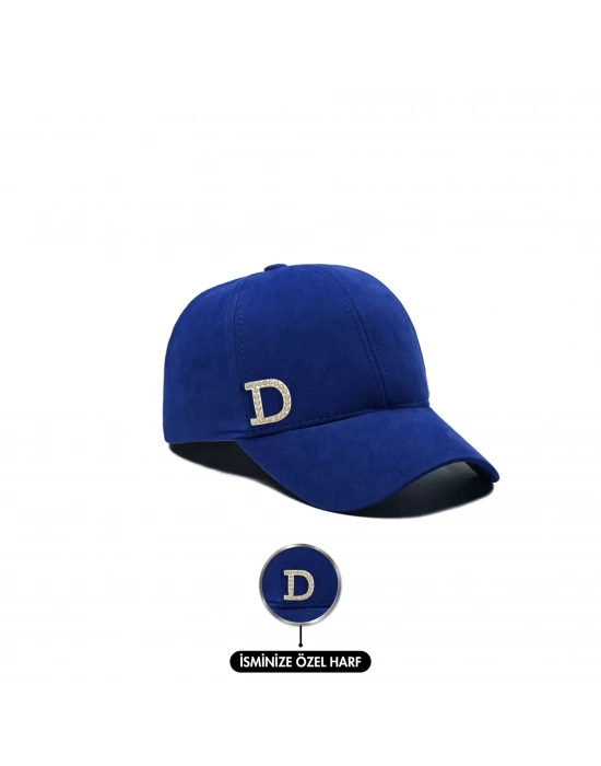 İsme Özel Süet Kep Şapka - AB01013 - Saks Mavisi