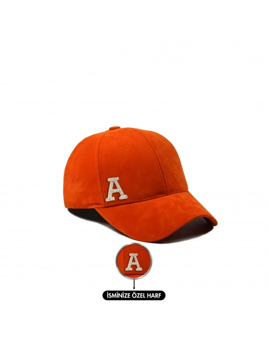 İsme Özel Süet Kep Şapka - AB01013 - Turuncu