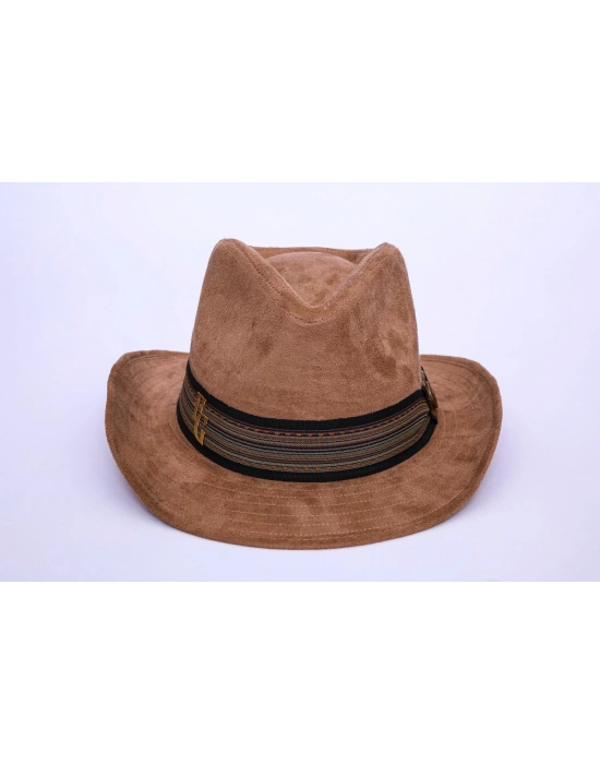İsme Özel Süet Kovboy Fötr Şapka - AB01007 - Açık Kahverengi