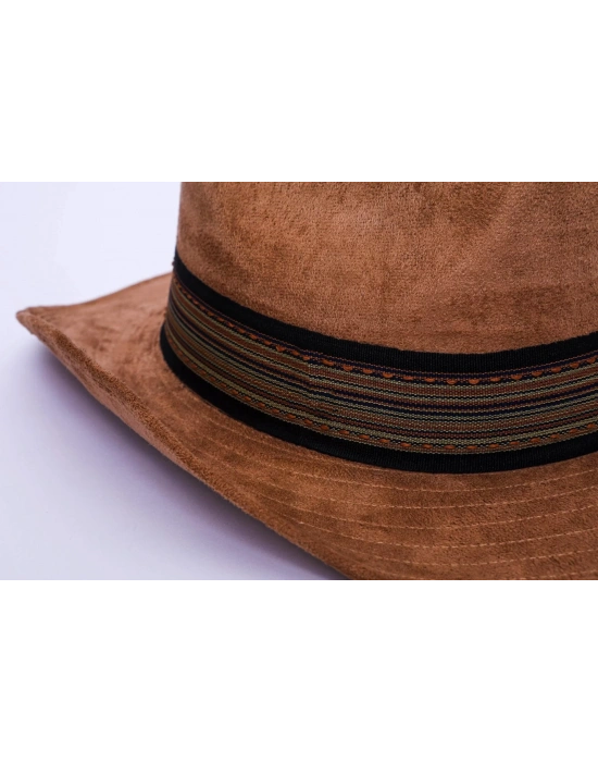 İsme Özel Süet Kovboy Fötr Şapka - AB01007 - Açık Kahverengi