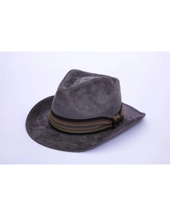 İsme Özel Süet Kovboy Fötr Şapka - AB01007 - Gri