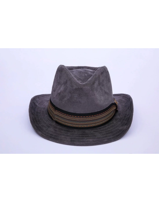 İsme Özel Süet Kovboy Fötr Şapka - AB01007 - Gri