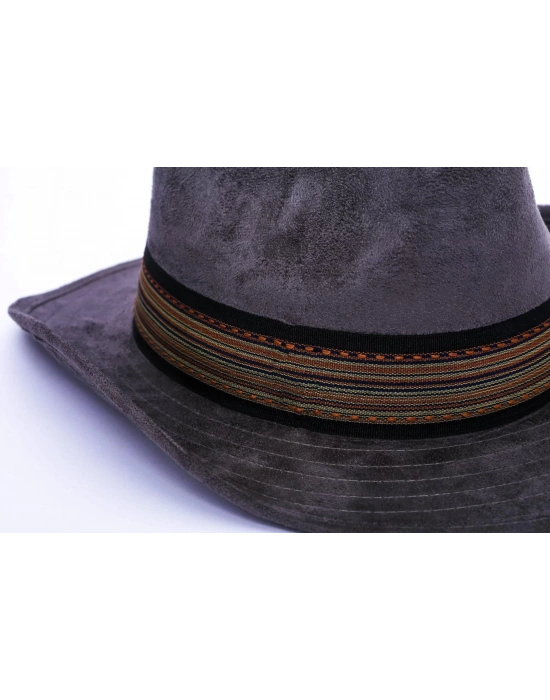 İsme Özel Süet Kovboy Fötr Şapka - AB01007 - Gri