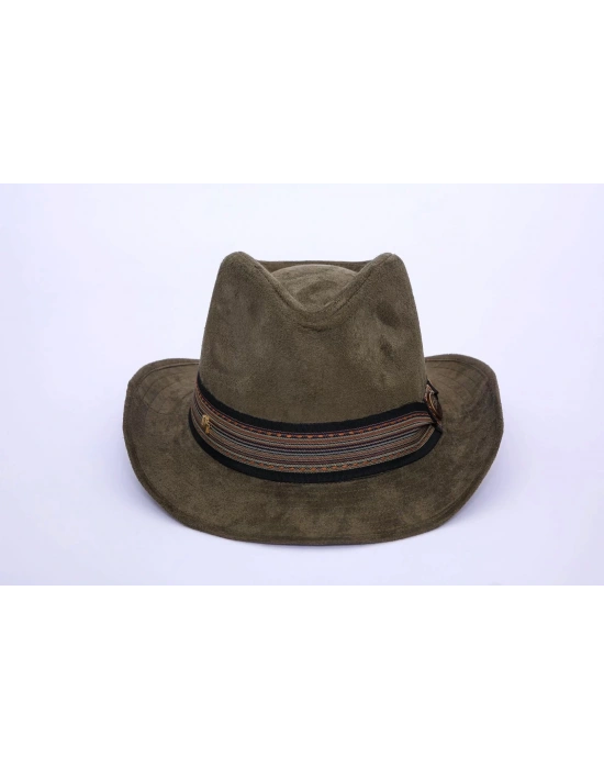 İsme Özel Süet Kovboy Fötr Şapka - AB01007 - Haki