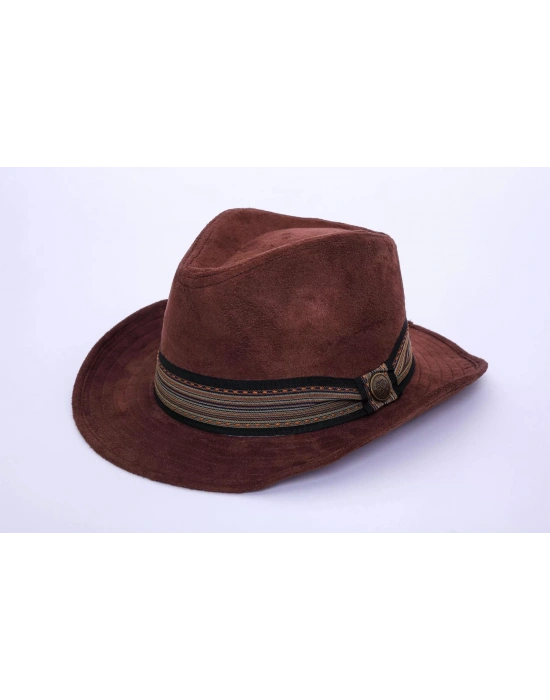 İsme Özel Süet Kovboy Fötr Şapka - AB01007 - Koyu Kahverengi