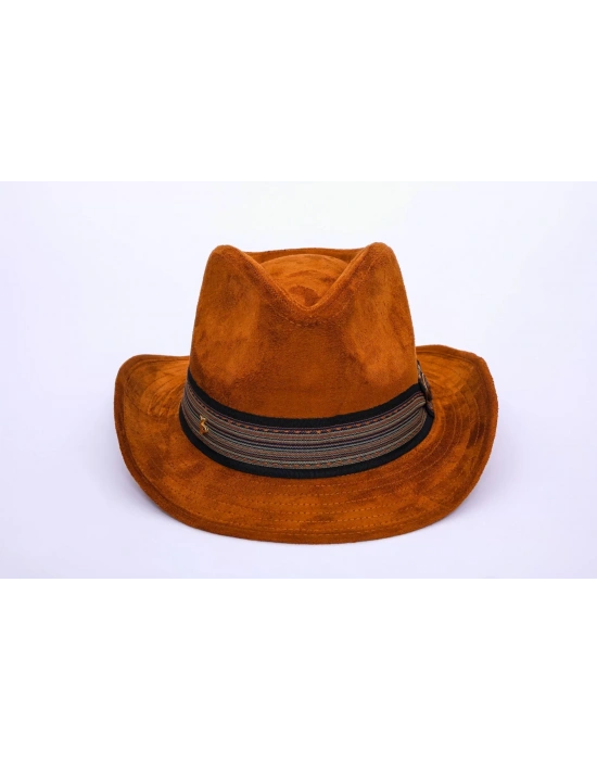 İsme Özel Süet Kovboy Fötr Şapka - AB01007 - Taba