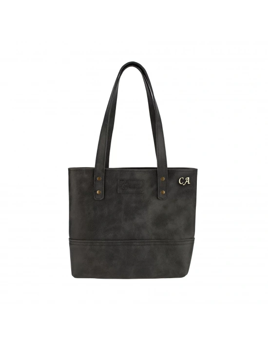 İsme Özel Tote Bag El Omuz Çantası - %100 Rainbow Deri - AC03003 - Antrasit