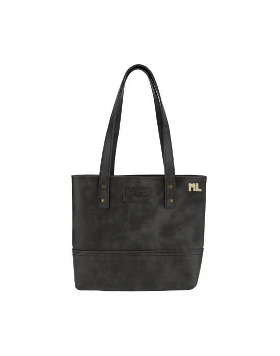 İsme Özel Tote Bag El Omuz Çantası - %100 Rainbow Deri - AC03003 - Antrasit